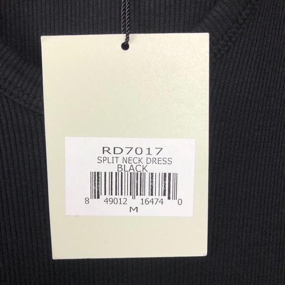 Pam & Gela Black Split Neck Ribbed Jersey Dress M - Picture 9 of 11